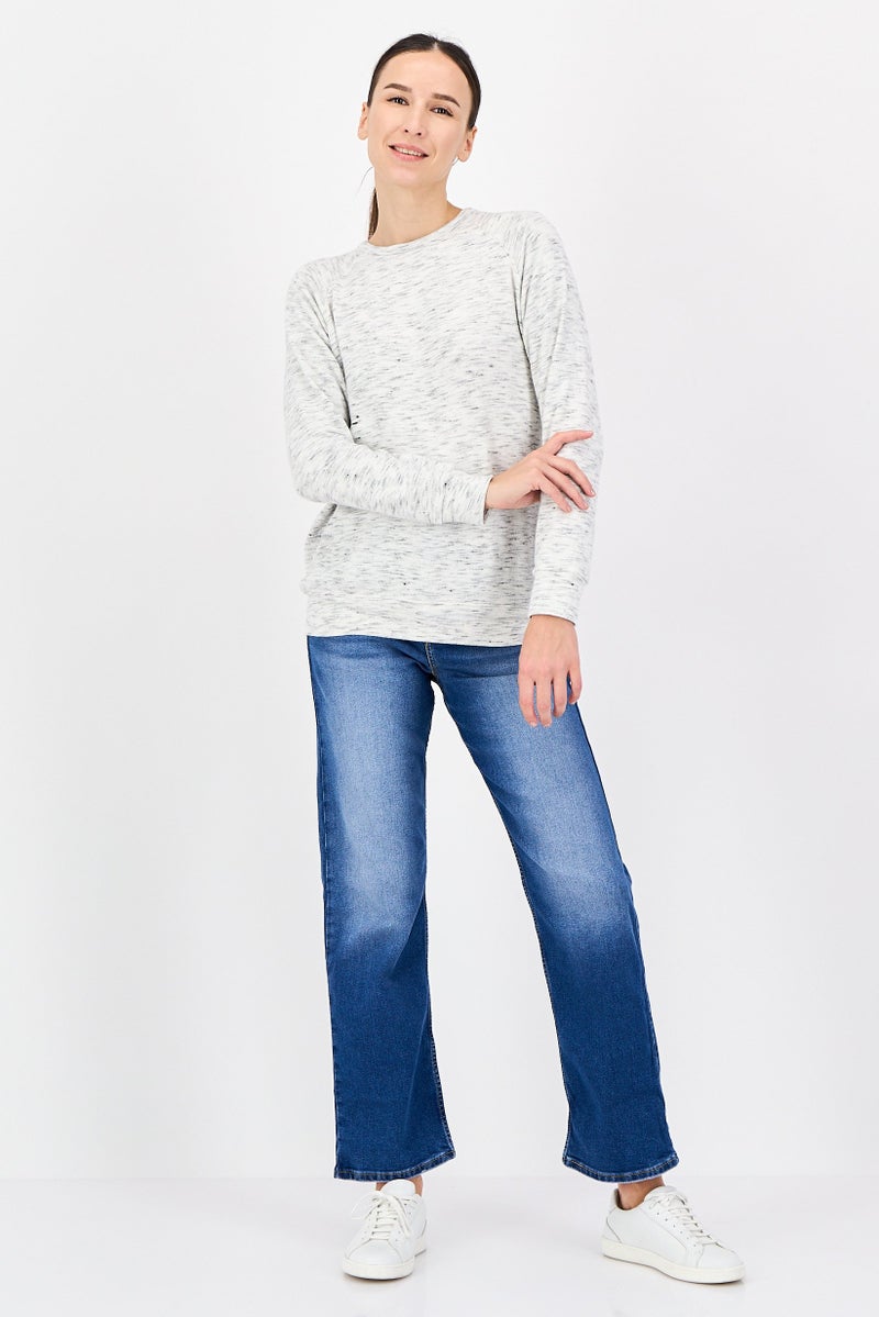 Buffalo Women Crew Neck Heather Long Sleeve Sweater, Light Grey - Image 3